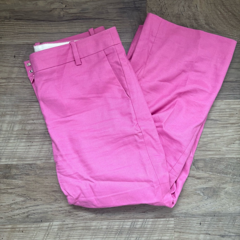 J. Crew Bright Barbie Pink Linen Lined Ankle Length Slacks Size M